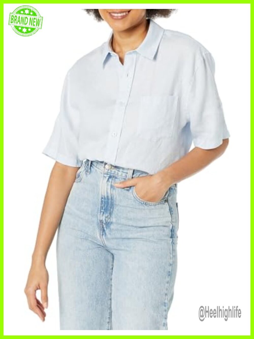 Linen Button-Down Shirt Long Sleeve Collared Pull On Casual Vacation Top
